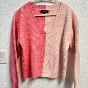 Lulu's Pink and Cream V-Neck Sweater